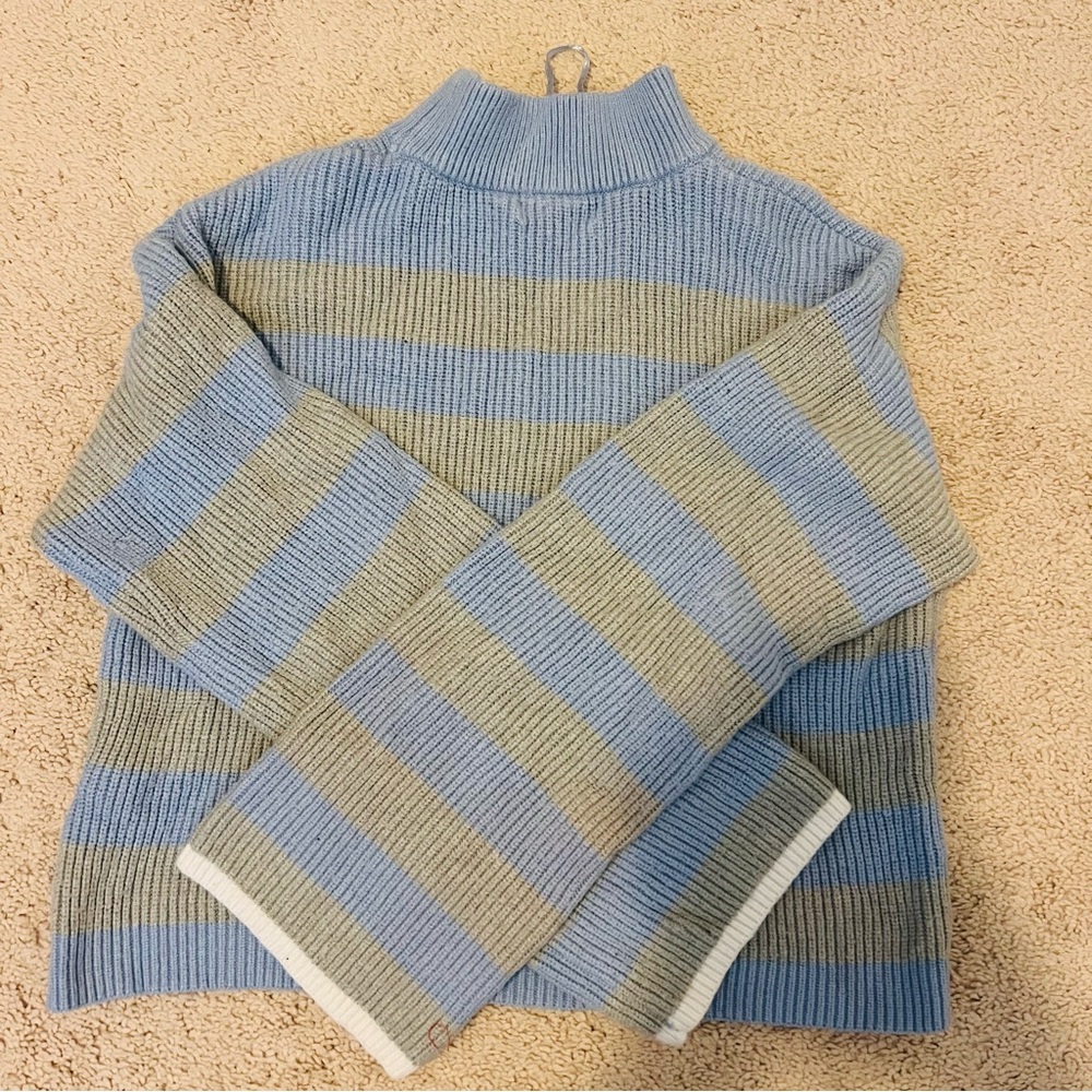 Sincerely Jules Blue and Gray Striped Turtleneck Sweater